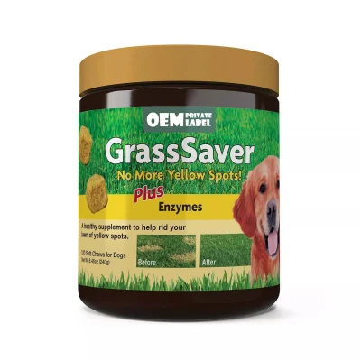 El suplemento para perros Grasssaver de marca privada ayuda a neutralizar la orina para eliminar las manchas amarillas en el césped Nutrición para perros